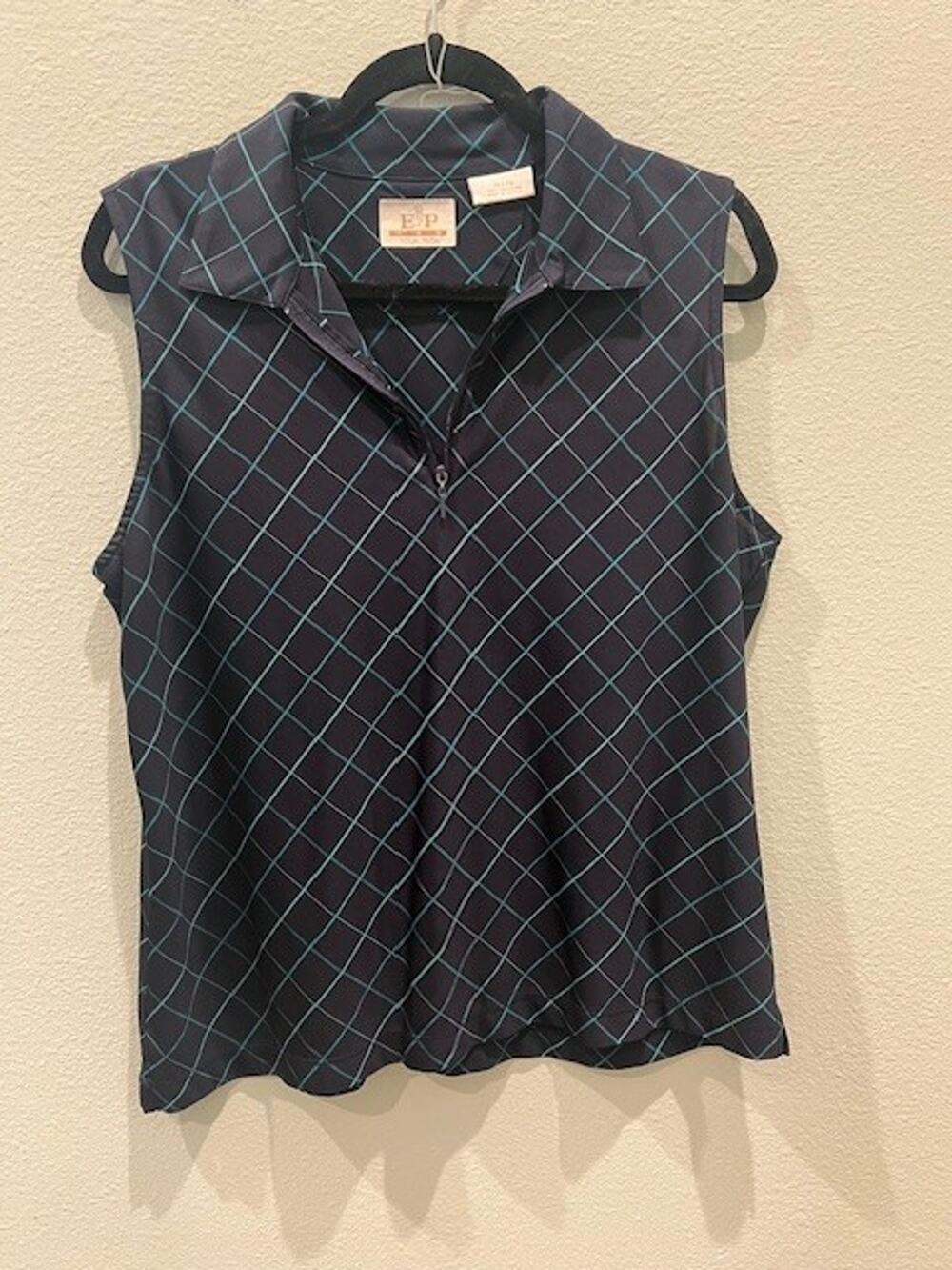 EP Pro Tour Tech Sleeveless Black Teal Geometric Print Golf Shirt Size XL